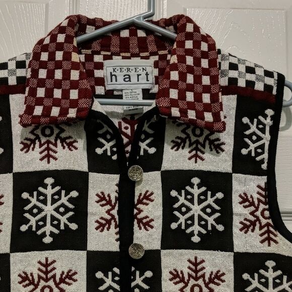Keren Hart tapestry snowflake  holiday winter vest Sz L - Picture 3 of 5